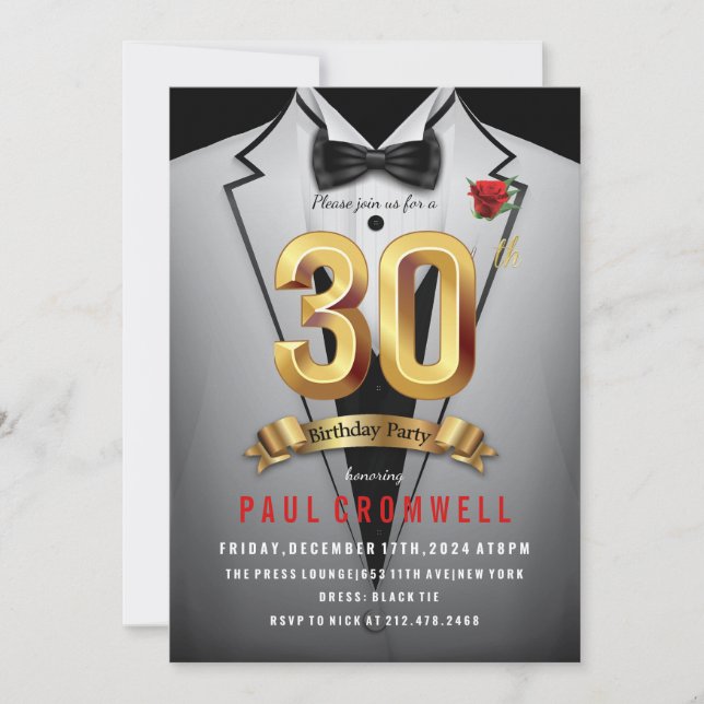 Inbjudan till 30års födelsedag Tuxedo (Framsida)