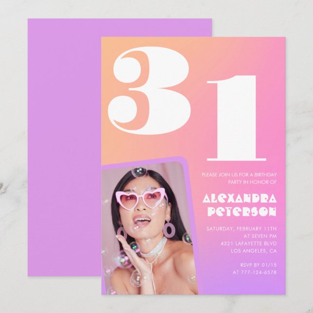 Inbjudan till 31-årsfest med rosa gradient Retro f (Fram/baksida)