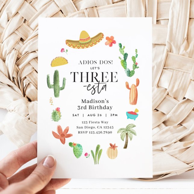 Inbjudan till 3:e födelsedagen (3rd Birthday Three-esta Fiesta Invitation)