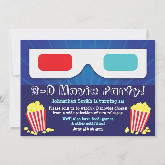 Inbjudan till 3D Movie Party på födelsedagen (Framsida)