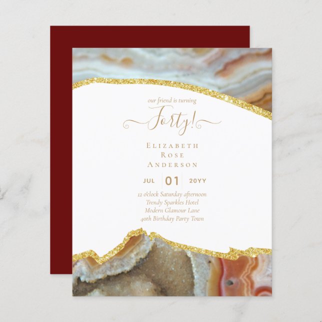 Inbjudan till 40-årsfest Glitter Glamour (Fram/baksida)