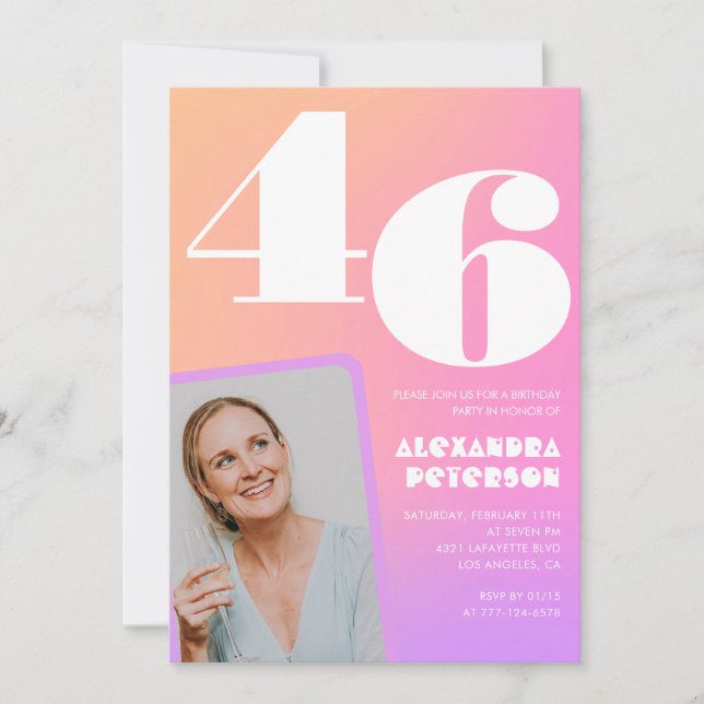 Inbjudan till 46-årsfirande med rosa gradient Retr (Framsida)