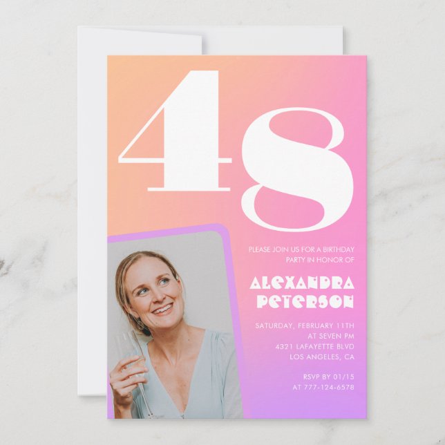 Inbjudan till 48-årsfirande med rosa gradient Retr (Framsida)