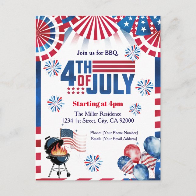 Inbjudan till 4:e juli grillfest, Partygäst i USA  (Framsida)