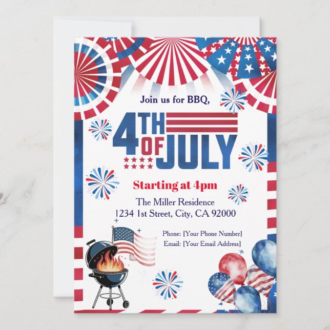 Inbjudan till 4:e Juli grillfest, Partygäst i USA- (Framsida)