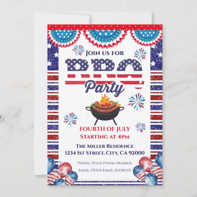 Inbjudan till 4:e Juli grillfest, Partygäst i USA- (Framsida)