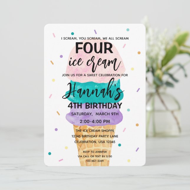 Inbjudan till 4e födelsedagen Girls Ice Cream Part (Stående Fram)