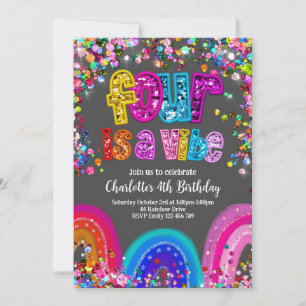 Inbjudan till 4e födelsedagen Glitter Sequin Rainb