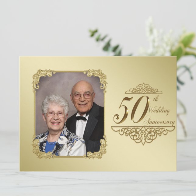 Inbjudan till 50-års bröllopsjubileum, fotokort (Stående Fram)
