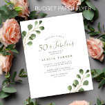 Inbjudan till 50-årsdagars elegant för budgetpost flygblad<br><div class="desc">Rustik, modern, minimal vattenfärgsmodell eucalyptus greenery foliage 50 födelsedagar (eller i någon ålder) överraskande födelsedagsfest BUDGET, prisvärd inbjudan till FLYER. BRA LÄS DETTA FÖRE KÖP! Det här är ett budgetöverkomligt kort som är tryckt på en FLYER. Observera att BUDGET PAPPER ÄR THIN - Du kan uppgradera så att det här...</div>