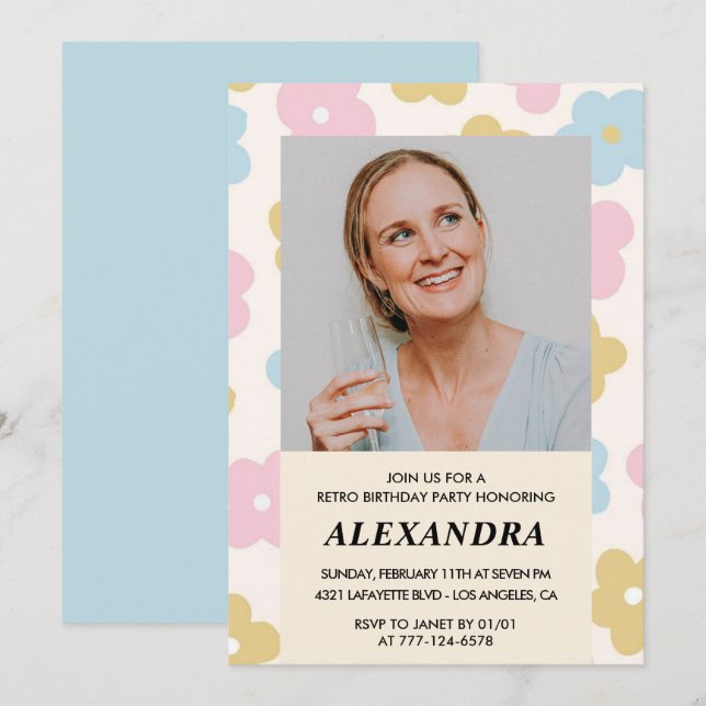Inbjudan till 50-årsfirande Retro Groovy Blommor S (Fram/baksida)