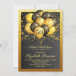 Inbjudan till 50 och Fabulous Guld Black Glitter