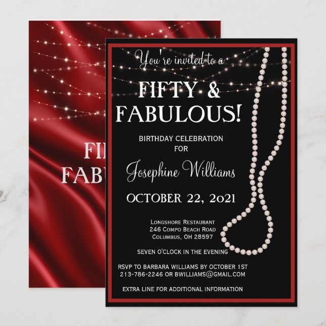 Inbjudan till 50 och Fabulous Red and Black Party (Fram/baksida)