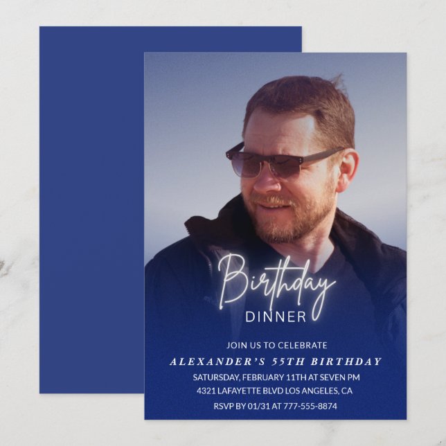 Inbjudan till 55-årsfirande Födelsedagsmiddag Foto (Fram/baksida)