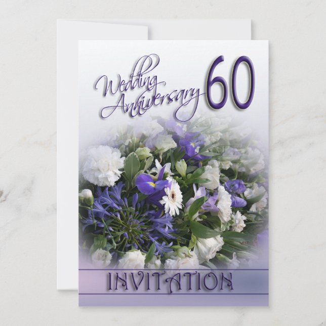 Inbjudan till 60-års bröllopsjubileum Blå blommor (Framsida)