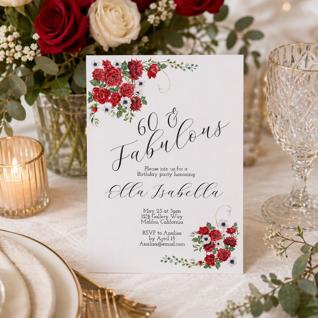 Inbjudan till 60-årsfirande Elegant Blommig Röd (Skapare uppladdad)