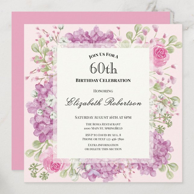 Inbjudan till 60-årsfirande Eleganta rosa blommor (Skapare uppladdad)