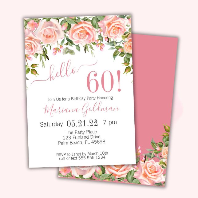 Inbjudan till 60-årsfirande Modern Rosa Blommig Fe (Skapare uppladdad)