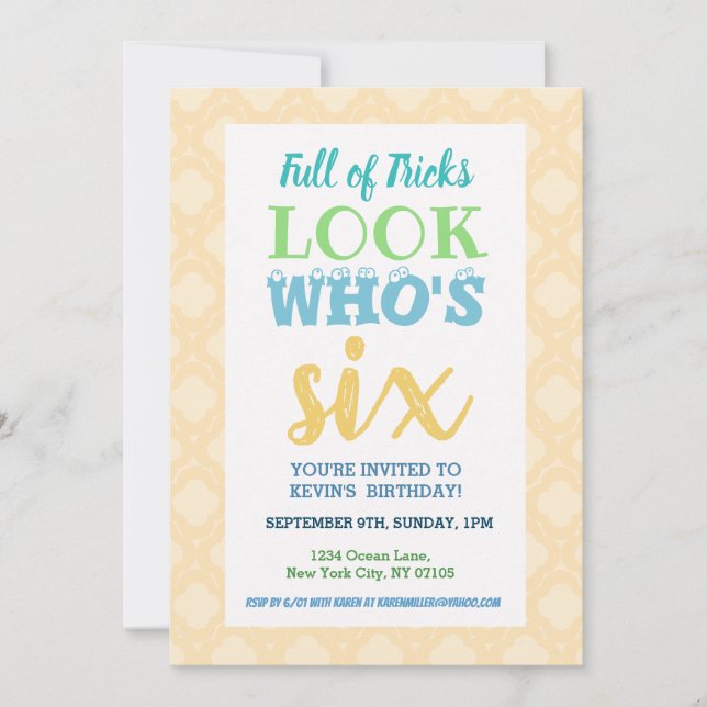 Inbjudan till 6e på födelsedagen (Framsida)