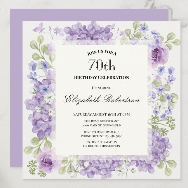 Inbjudan till 70-årsfirande Eleganta lila blommor (Skapare uppladdad)