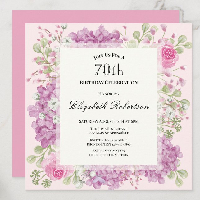 Inbjudan till 70-årsfirande Eleganta rosa blommor (Skapare uppladdad)