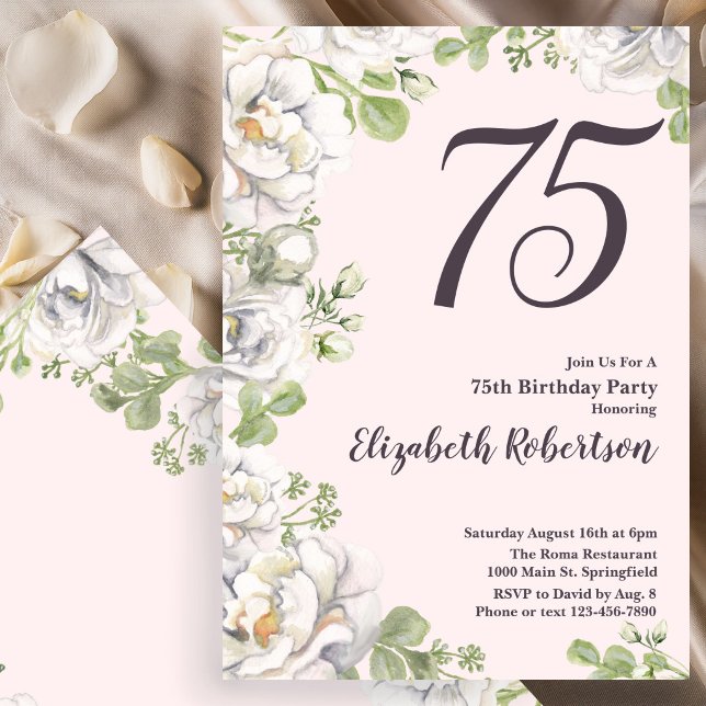 Inbjudan till 75-årsfirande Blush Rosa Florala Peo (Skapare uppladdad)