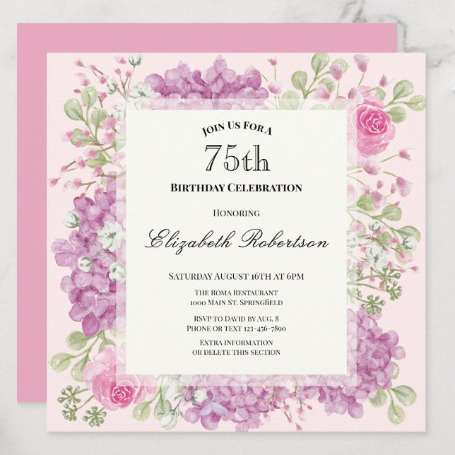 Inbjudan till 75-årsfirande Eleganta rosa blommor (Skapare uppladdad)