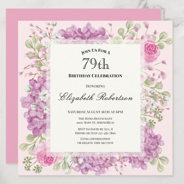 Inbjudan till 79-årsdag Eleganta rosa blommor (Skapare uppladdad)