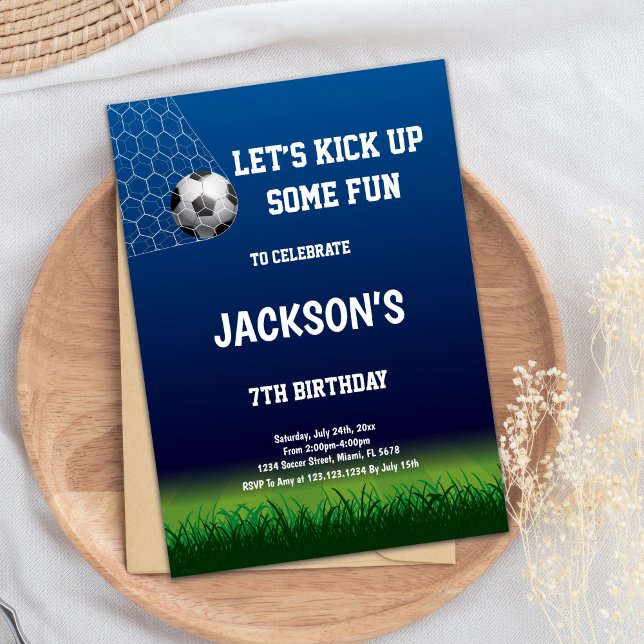 Inbjudan till 7:e-fotboll på födelsedagen (7th Soccer Birthday Invitations)