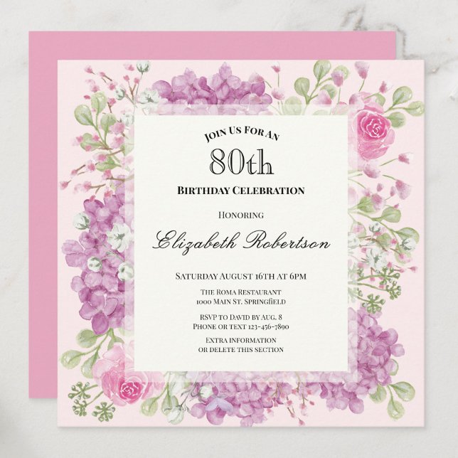 Inbjudan till 80-årsfirande Eleganta rosa blommor (Skapare uppladdad)