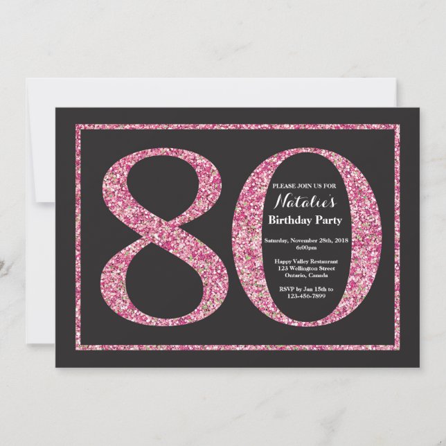 Inbjudan till 80-årsfirande Rosa glitterkrita tavl (Framsida)