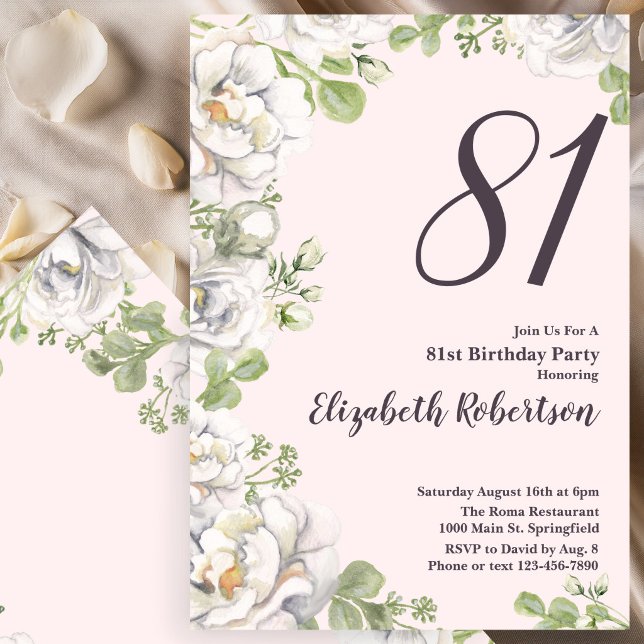 Inbjudan till 81-årsdag Blush Rosa Blommor Peonior (Skapare uppladdad)