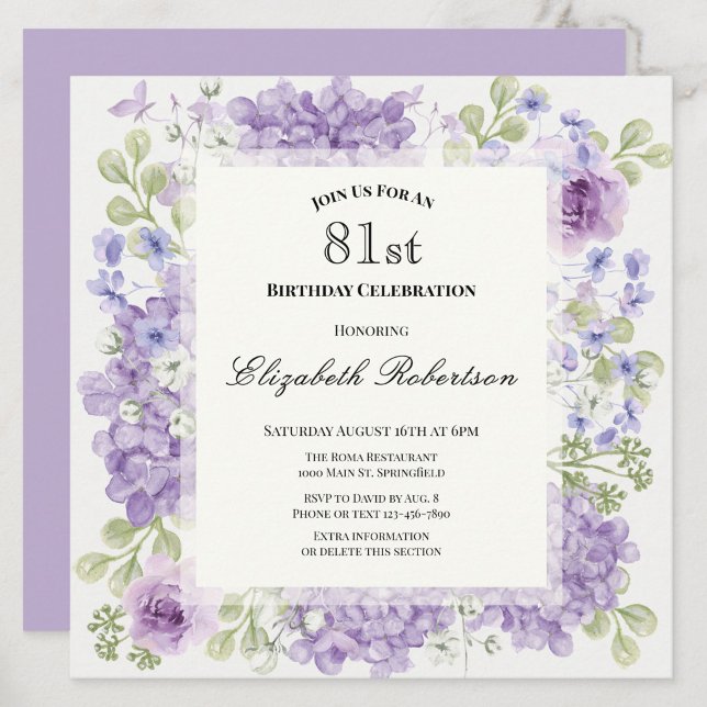 Inbjudan till 81-årsdag Eleganta lila blommor (Skapare uppladdad)