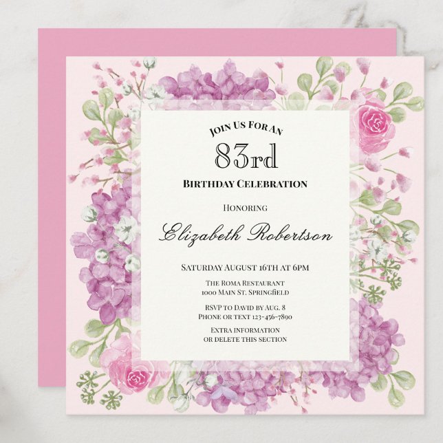 Inbjudan till 83-årsfirande Eleganta rosa blommor (Skapare uppladdad)