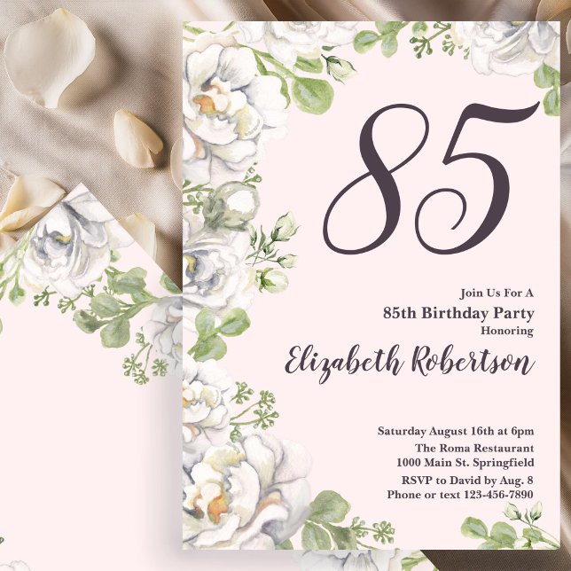 Inbjudan till 85-årsfirande Blush Rosa Florala Peo (Skapare uppladdad)