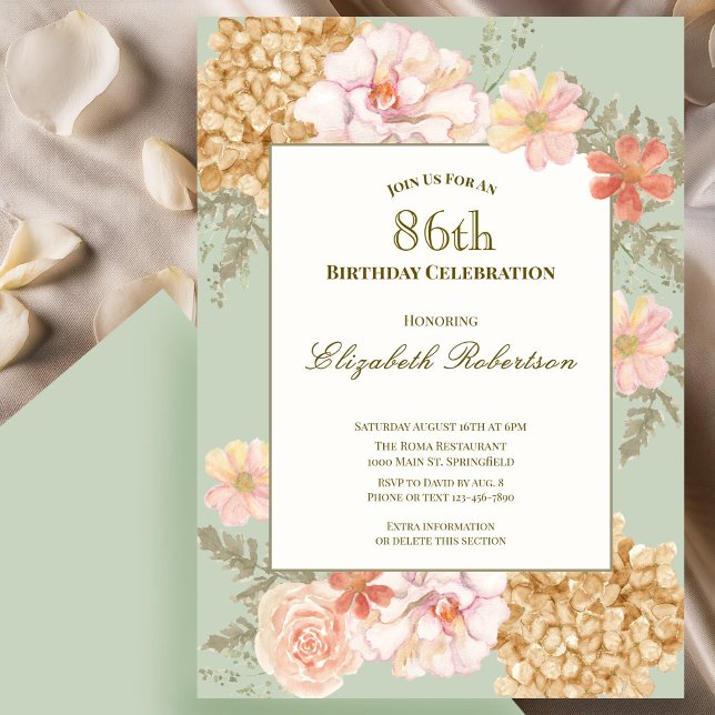 Inbjudan till 86-årsfirande höstfärger Floral Sage (Skapare uppladdad)