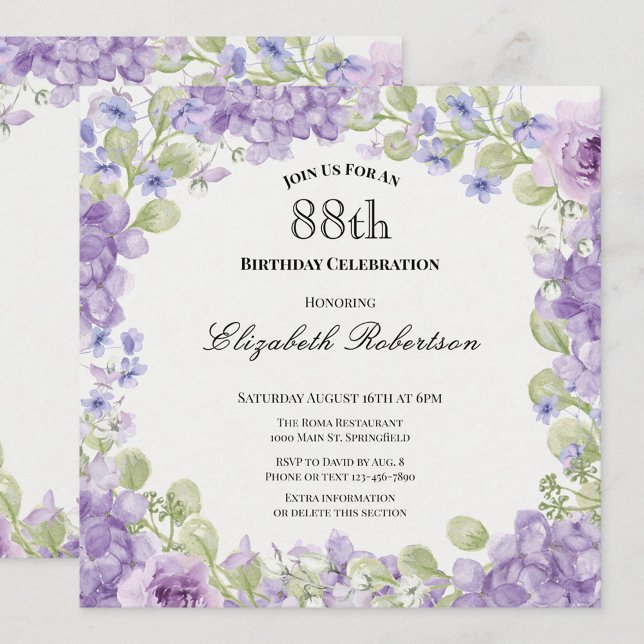Inbjudan till 88-årsdag Elegant lila blomster (Skapare uppladdad)