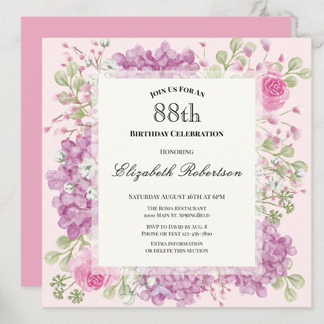 Inbjudan till 88-årsfirande Eleganta rosa blommor (Skapare uppladdad)