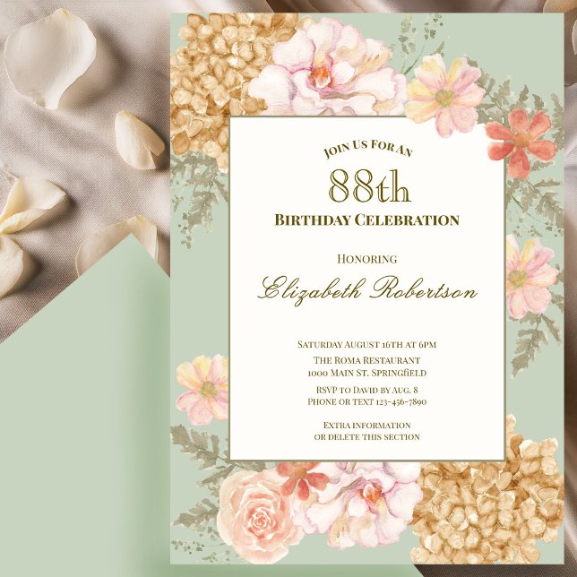 Inbjudan till 88-årsfirande Höstfärger Floral Sage (Skapare uppladdad)
