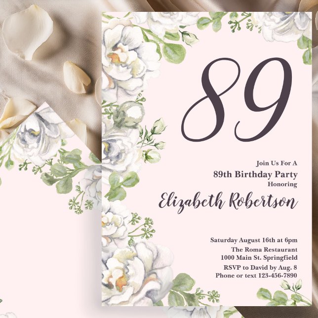Inbjudan till 89-årsfirande Blush Rosa Florala Peo (Skapare uppladdad)