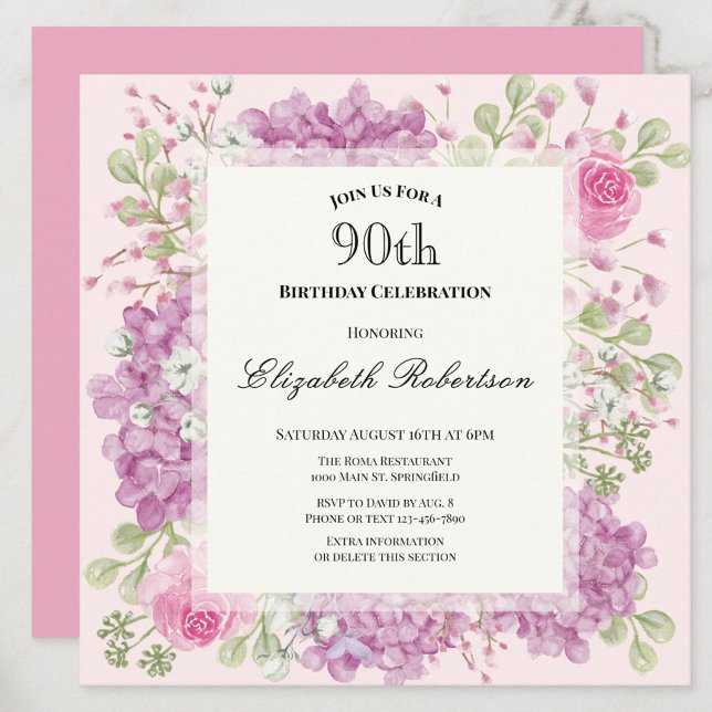Inbjudan till 90-årsfirande Eleganta rosa blommor (Skapare uppladdad)