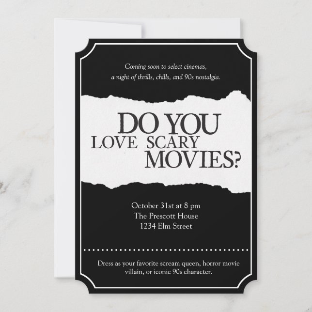 Inbjudan till 90-talets skräckfilm Halloween fest (Framsida)
