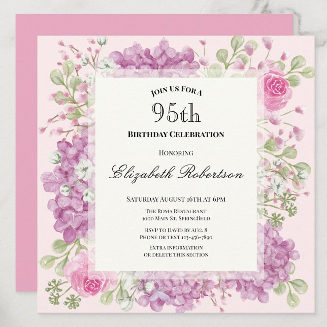 Inbjudan till 95-årsfirande Eleganta rosa blommor (Skapare uppladdad)