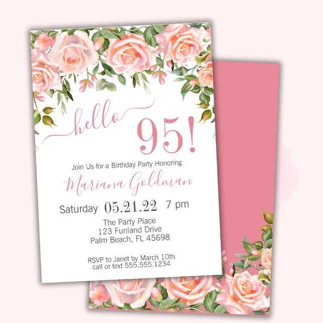 Inbjudan till 95-årsfirande Modern Pink Floral Föd (Skapare uppladdad)