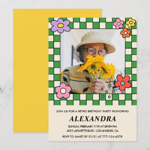 Inbjudan till 95-årsfirande Retro Groovy Blommor