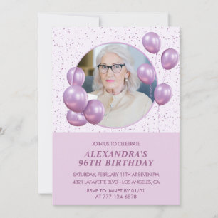 Inbjudan till 96-årsfirande Foto Lila ballonger