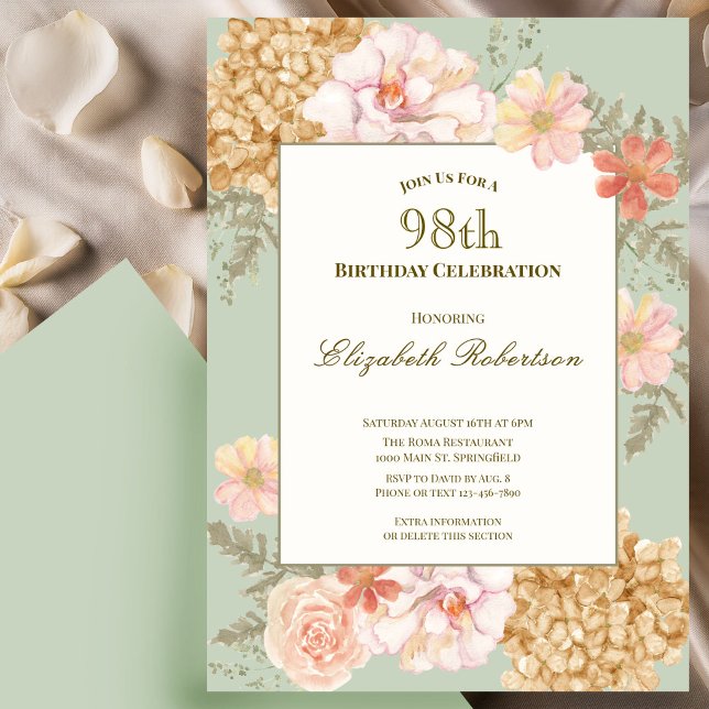 Inbjudan till 98-årsfirande Höstfärger Floral Salv (Skapare uppladdad)
