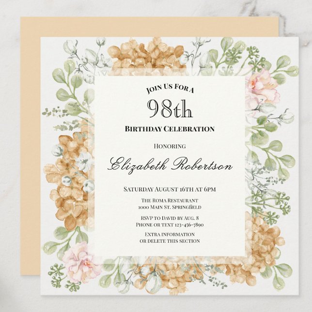 Inbjudan till 98-årsfirande i eleganta höstfärger (Skapare uppladdad)