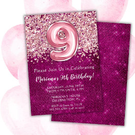 Inbjudan till 9-årsfödelsedagsfest Rosa glitter