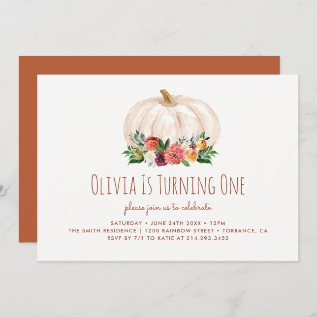 Inbjudan till 'A Little Pumpkin's' 1-årsfest (Fram/baksida)